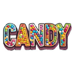 Candy Filled Letters Spelling Out Candy word text isolated on a transparent background