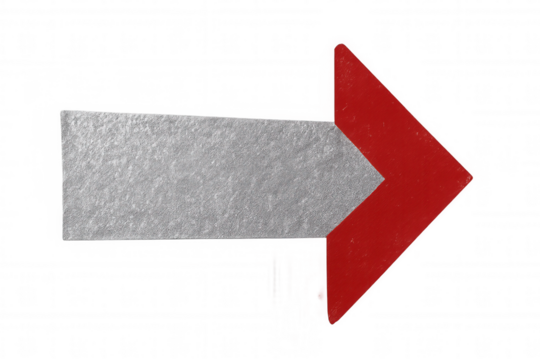 Silver metallic arrow directing rightward against transparent backdrop, signaling navigation or emphasizing key details