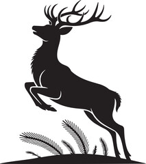 Vector black silhouette of a running reindeer isolated on a white background