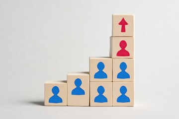 Colorful Wooden Blocks with Human Figures Progressing Upward in a Business Concept Illustration