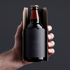 Pack Cardboard Beer Bottle Carrier Mockup. Container paperboard ale flask holder presentation blank template packaging design stout porter beverage sixpack craft product.