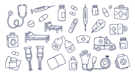 Medical and Healthcare Equipment Doodle Collection