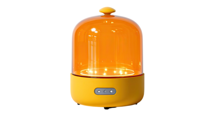 Orange, rounded lamp with clear dome