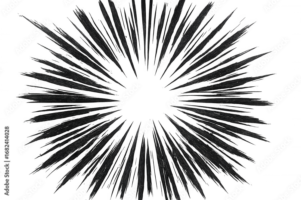 Poster concentrated black lines create a burst effect expanding from the center on a transparent background