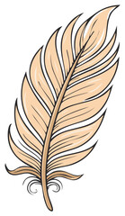 Fototapeta premium Stylized beige bird feather illustration with bold outlines and decorative quill