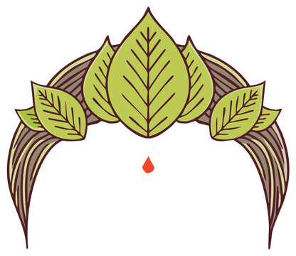 Illustration of a floral leaf crown design with an orange drop, abstract beauty concept.