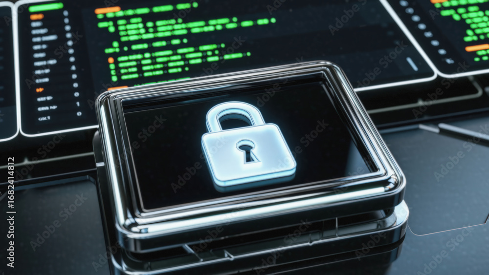 Poster padlock security data protection encryption digital technology cyber privacy computer digital padloc