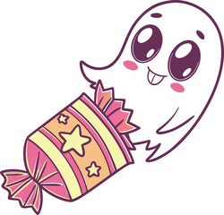Obraz premium Cute Ghost Character in Colorful Candy Wrapper spirit