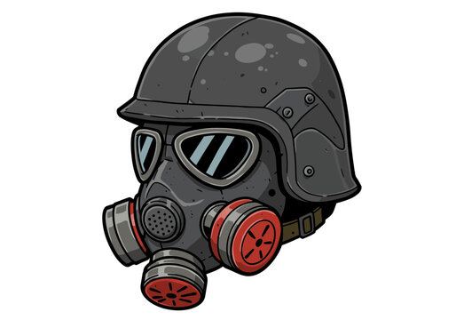Rugged gas mask and helmet design for protection and survival themes