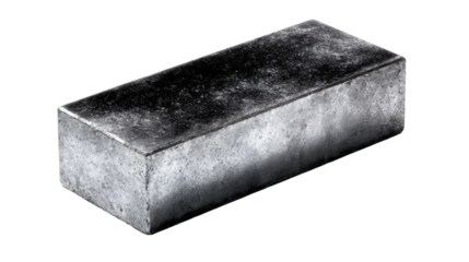 Rectangular metal ingot, dark gray, textured surface
