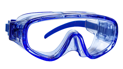 Clear blue swim goggles, side view
