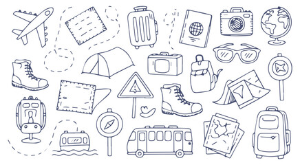 Travel and adventure doodle elements collection airplane