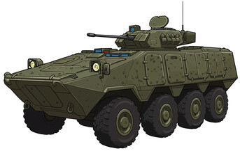 Fototapeta premium Powerful armored personnel carrier ready for deployment, a formidable military transport vehicle