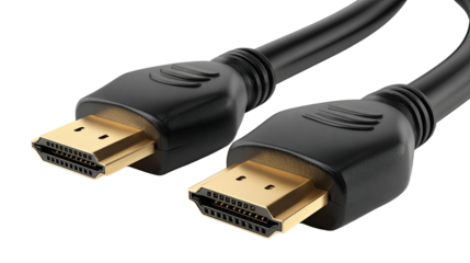 Close-up of two black HDMI cables