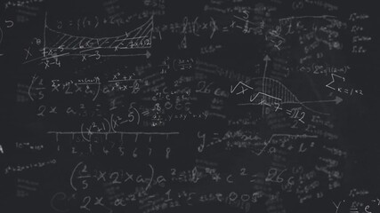 Animation of math formulas on black background - Powered by Adobe