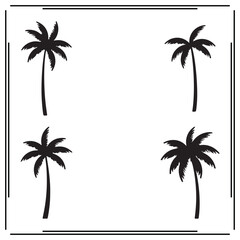 Silhouette of Palm Trees in Four Corners - Tropical Nature Design, Minimalist Style, Black Icons on White Background, Ideal for Summer, Vacation, and Beach Themes