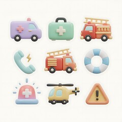 Naklejka premium Collection of 3D Emergency Services Icons for Modern Design Projects