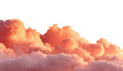 Peachy cloudscapes at sunset.  A dramatic, vibrant,  pink-orange cloud horizon against a black background