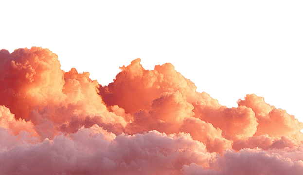 Peachy cloudscapes at sunset.  A dramatic, vibrant,  pink-orange cloud horizon against a black background