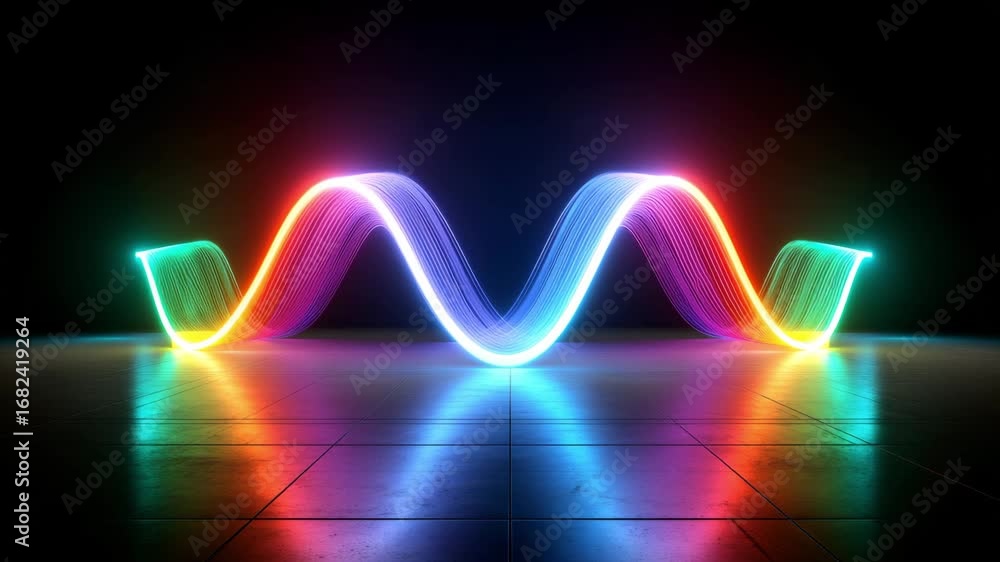 Leinwandbilder a dynamic array of vibrant light waves dances in a dimly lit environment, creating a captivating vis