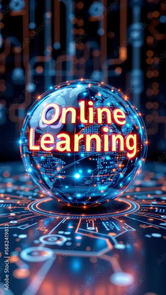 Poster learning digital globe glowing circuit futuristic technology artificial intelligence data network in