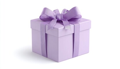 Fototapeta premium Lavender Gift Box with Striped Ribbon on White Background