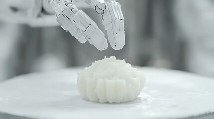Robotic Hand Gently Touching a Molded Rice Ball