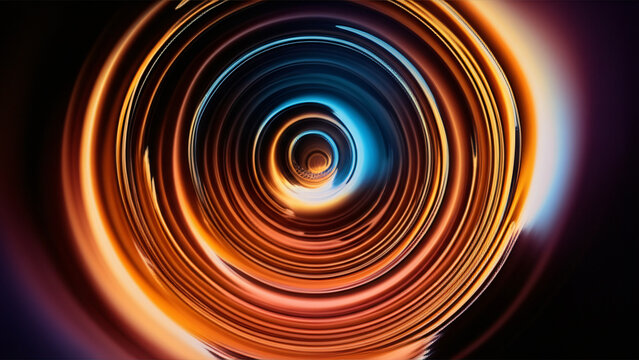 An abstract vortex of swirling orange and blue light creating a futuristic, hypnotic tunnel effect.