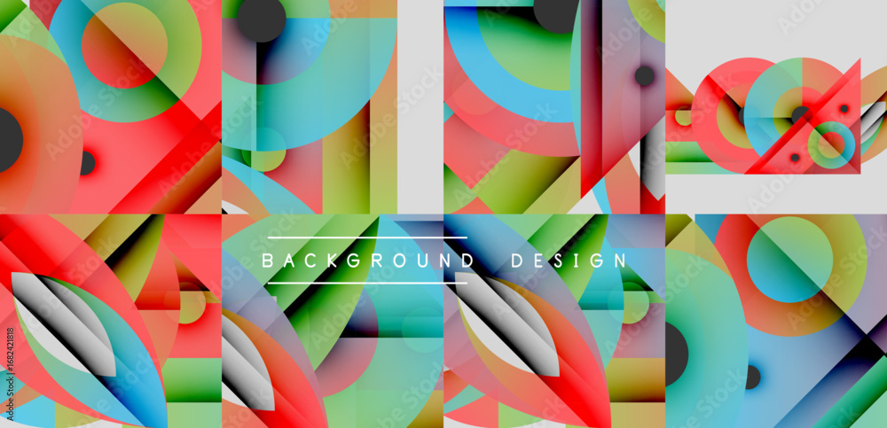 Aufkleber abstract colorful shapes overlap, creating dynamic visual effect. bright hues blend, forming modern 