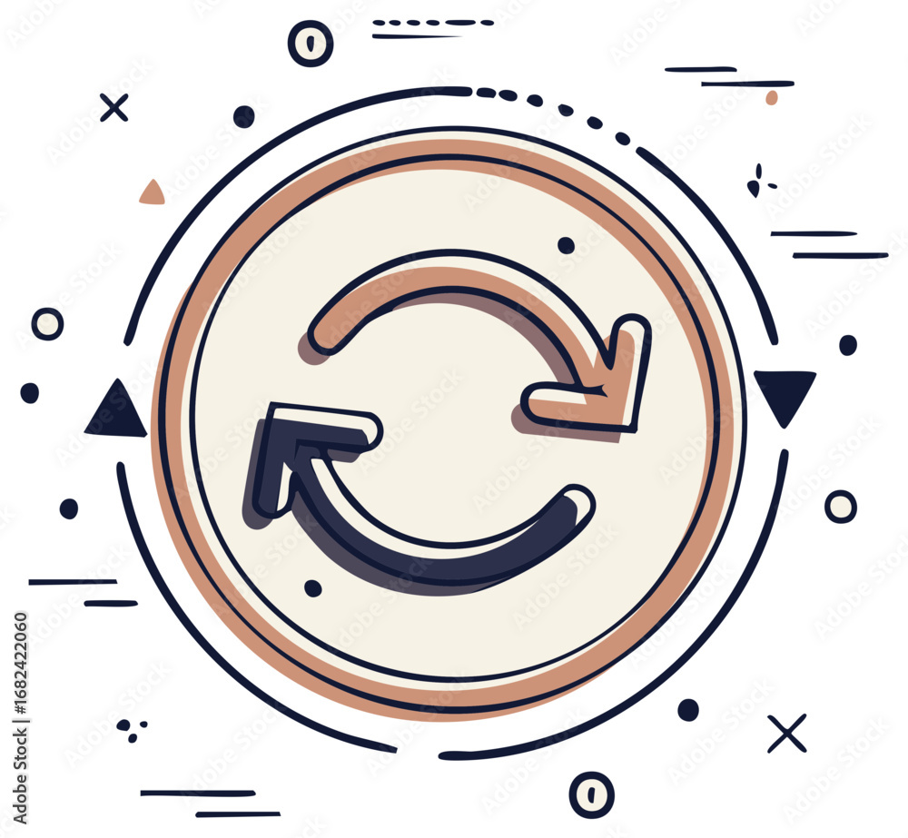Aufkleber artistic hand drawn refresh recycle loop icon with doodle elements for digital concepts