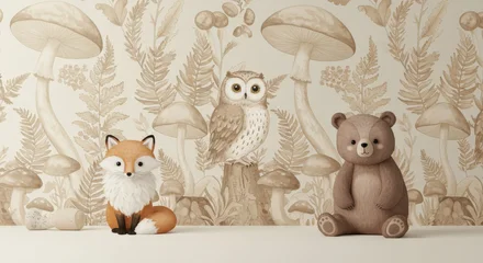 Ingelijste posters Bosdieren Watercolor Forest Animals: Fox Owl Bear and Mushrooms.  © jervinjerkaeffmason