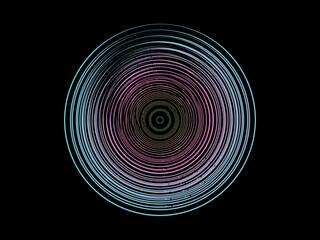 Vector background of rotating elliptical 3D shapes, consisting of a pattern of squares and wavy lines with colorful gradations.	