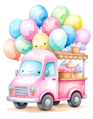 Cute Truck with Balloons and Treats