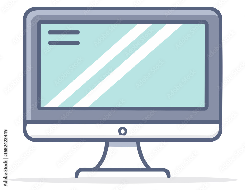 Poster illustration of a monitor with shiny screen and two menu lines on top left