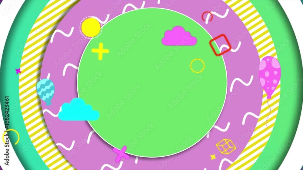 Poster animation of colorful moving graphics over white background