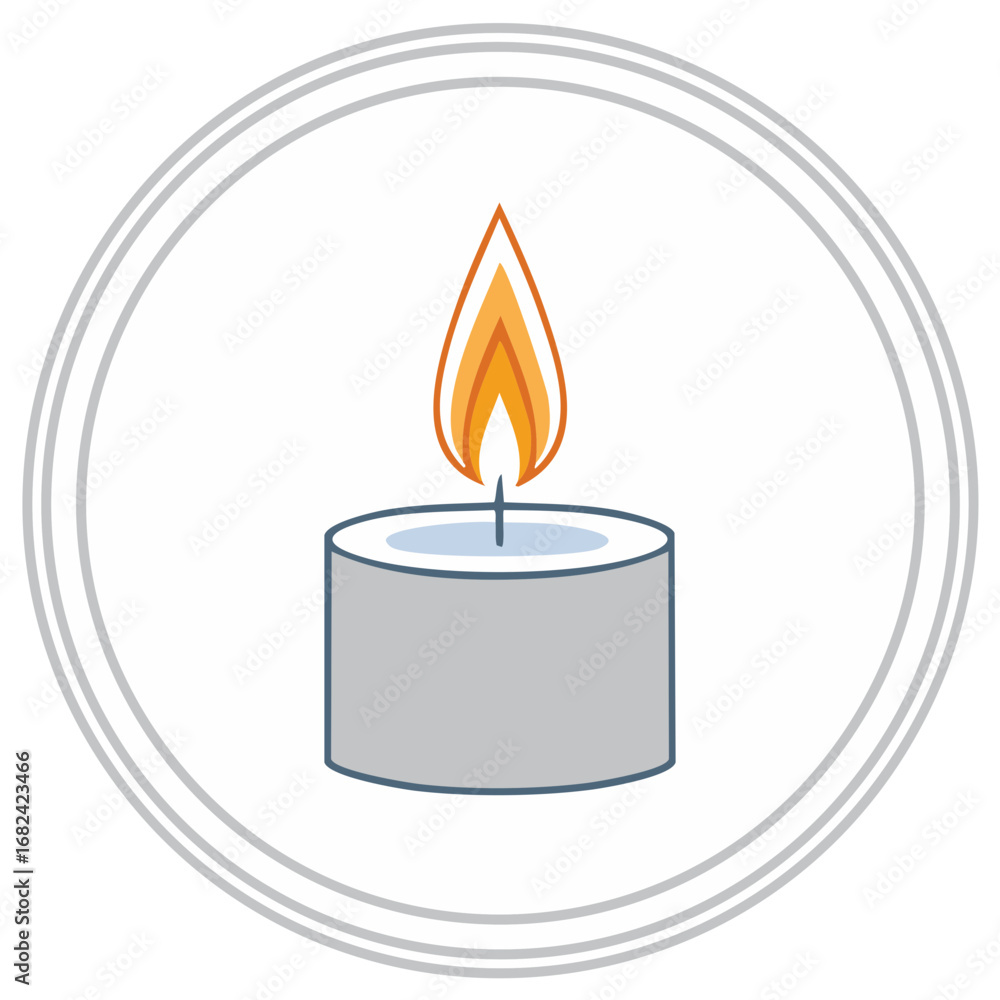 Poster simple icon of a lit candle with a flame and a round frame