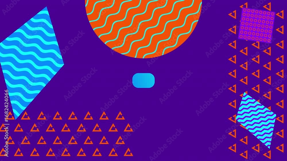 Poster animation of colorful moving graphics over blue background