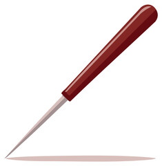 Illustration of a sharp awl with a dark red handle, isolated on a white background