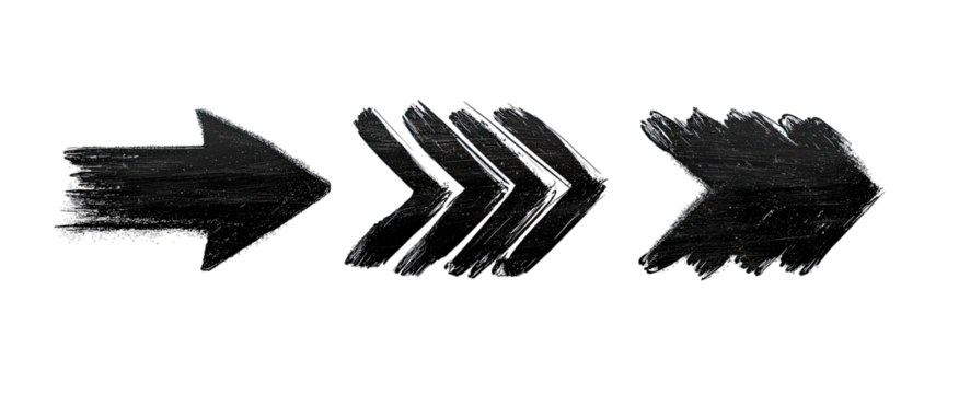 Multiple textured black arrows pointing right