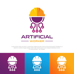 A creative logo concept for an AI worker or robotics company. The design combines a brain and a construction helmet, symbolizing artificial intelligence and industry.