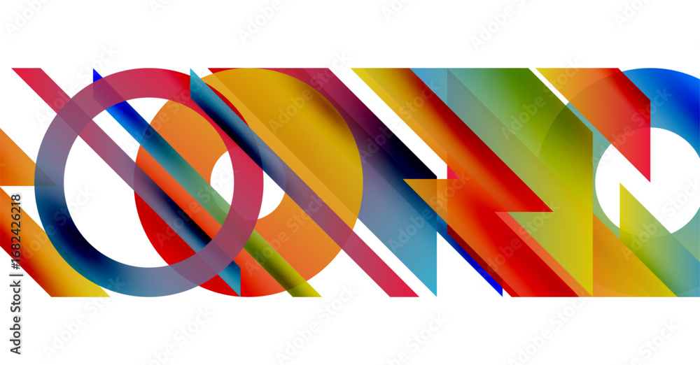 Poster abstract colorful shapes overlap, creating dynamic visual composition. bright gradients suggest move