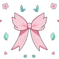 set of pink bow, seamless pattern 