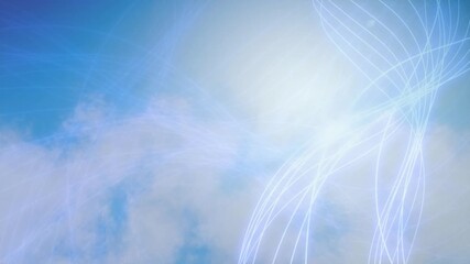 Blue light trails floating against clouds and sun in the sky - Powered by Adobe