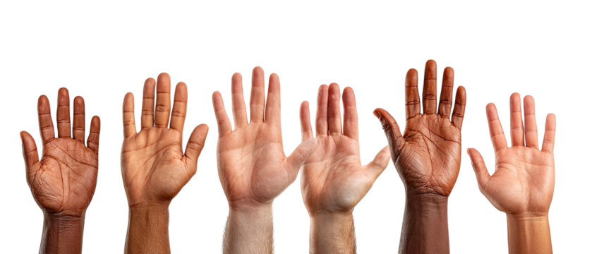Diverse hands raised in the air (1) - Powered by Adobe