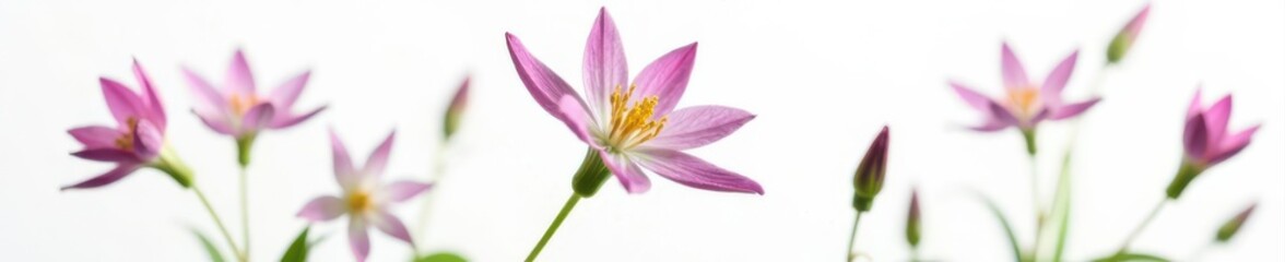 Fototapeta premium Single European columbine, Aquilegia vulgaris, showcasing intricate spurred petals against pure white backdrop , garden, photography