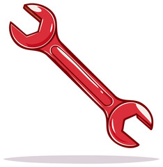 Shiny red double-ended spanner wrench tool vector illustration