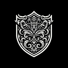 Elegant Shield Design with Floral Ornamentation for Branding.