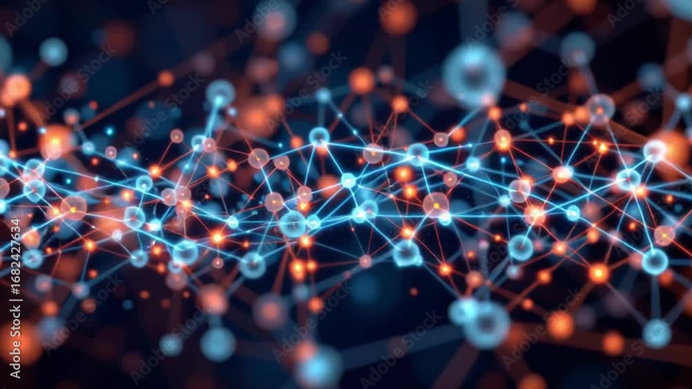 Aufkleber molecule network science technology connection abstract glowing blue nodes, digital structure patter