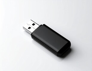 Black USB flash drive on white background