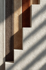 Abstract composition of textured panels on stone wall. Architectural details